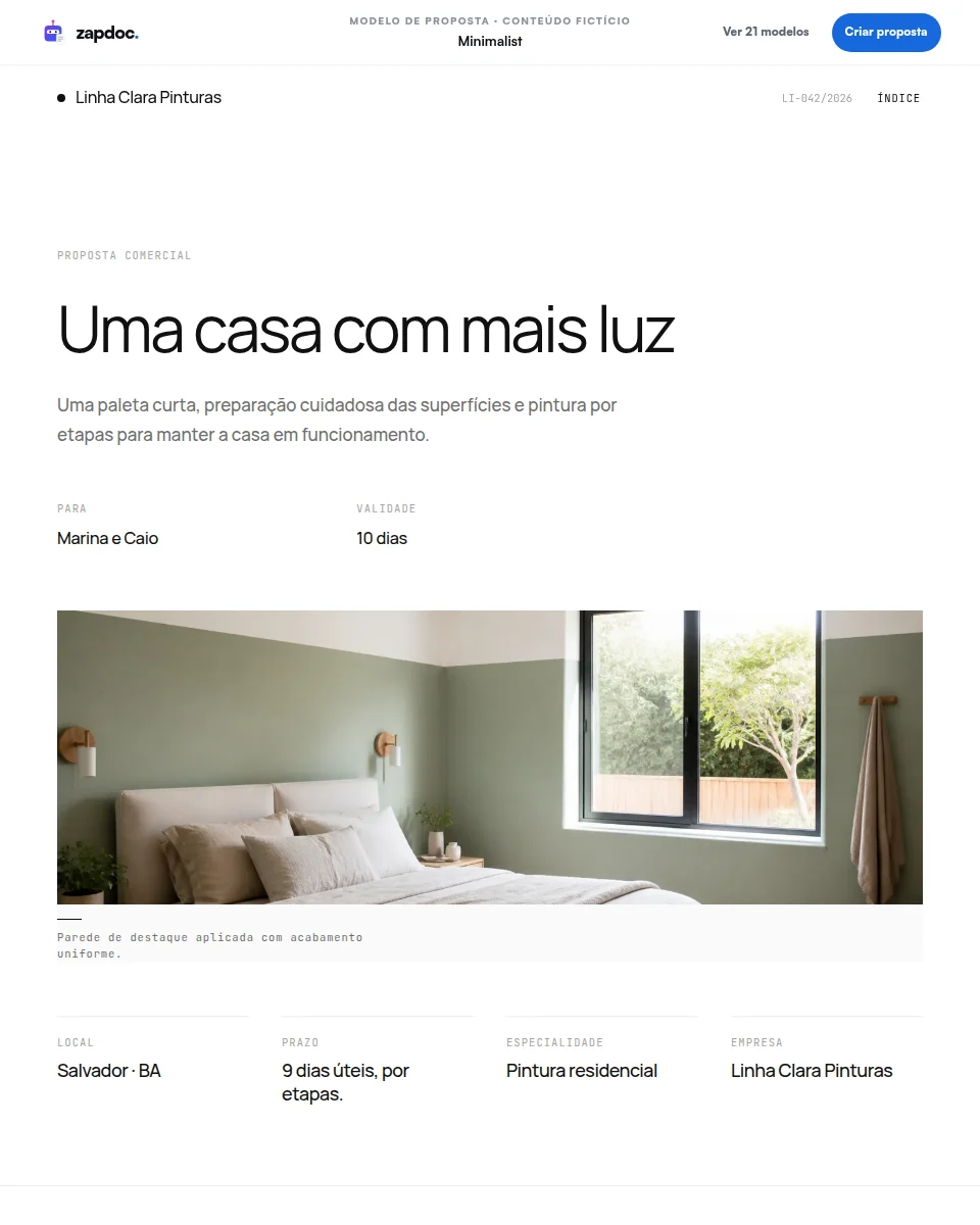 Prévia do tema Minimalist aplicado a uma proposta comercial